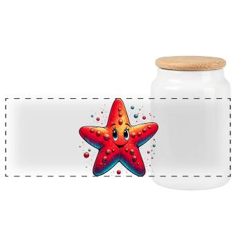 Starfish - Panoramic Cookie Jar with Wooden Lid - white - Front