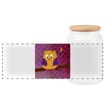 hibou aigle hibou affiche pois forêt violette enfants - Boîte à biscuits avec couvercle en bois - blanc - Devant