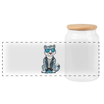 Schneeleopard Lustige Cartoon Kawaii Jacke Sonnenbrille - Panorama Keksdose mit Holzdeckel - Weiß - Vorne