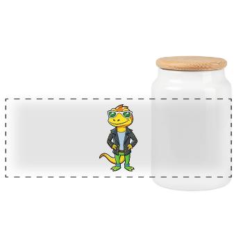 Salamander Lustige Cartoon Kawaii Jacke Sonnenbrille - Panorama Keksdose mit Holzdeckel - Weiß - Vorne