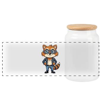 Waschbär Lustige Cartoon Kawaii Jacke Sonnenbrille - Panorama Keksdose mit Holzdeckel - Weiß - Vorne