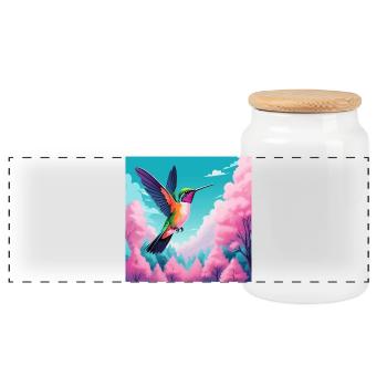 Hummingbird - Panoramic Cookie Jar with Wooden Lid - white - Front