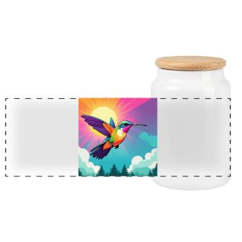 Hummingbird - Panoramic Cookie Jar with Wooden Lid - white - Front