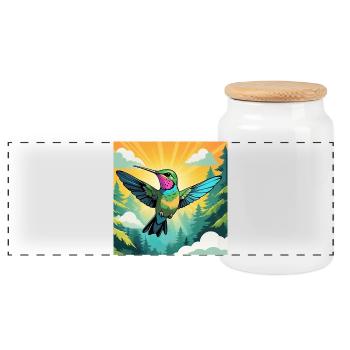 Hummingbird - Panoramic Cookie Jar with Wooden Lid - white - Front