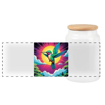 Hummingbird - Panoramic Cookie Jar with Wooden Lid - white - Front