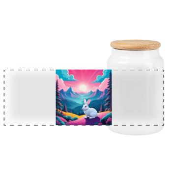Rabbit on the mountain - Panoramic Cookie Jar with Wooden Lid - white - Front