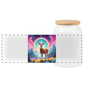 Deer on the mountain - Panoramic Cookie Jar with Wooden Lid - white - Front