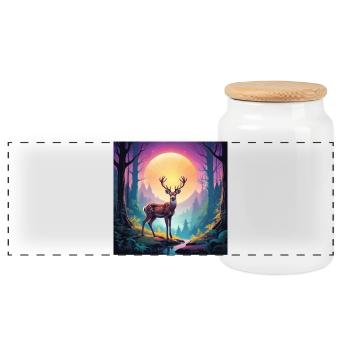 Deer in the forest - Panoramic Cookie Jar with Wooden Lid - white - Front