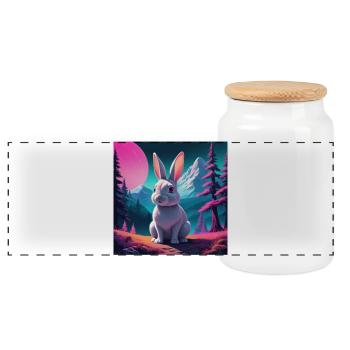 Rabbit on the mountain - Panoramic Cookie Jar with Wooden Lid - white - Front