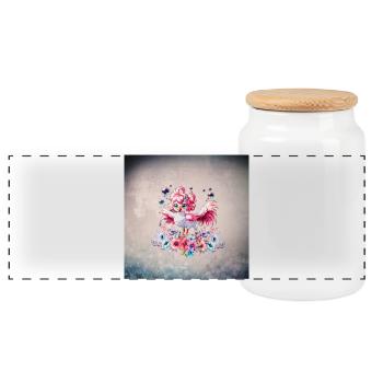 Flamant rose mignon - Boîte à biscuits avec couvercle en bois - blanc - Devant