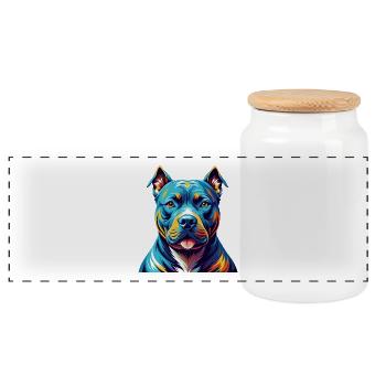 American Pitbull Terrier Dog Breed Cartoon Kawaii - Panoramic Cookie Jar with Wooden Lid - white - Front