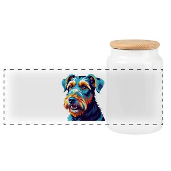 Airedale Terrier Chien Race Coloré Dessin animé Kawaii - Boîte à biscuits avec couvercle en bois - blanc - Devant