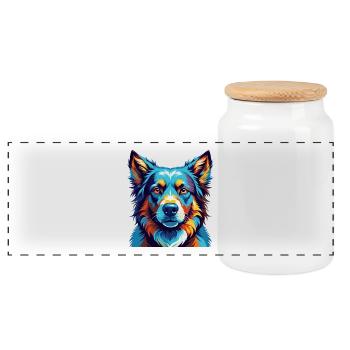Argentino Dog Breed Colorful Cartoon Kawaii - Panoramic Cookie Jar with Wooden Lid - white - Front