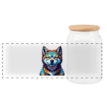 Akita Inu Dog Breed Colorful Cartoon Kawaii - Panoramic Cookie Jar with Wooden Lid - white - Front