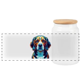 Beagle Harrier Chien Race Coloré Dessin animé Kawaii - Boîte à biscuits avec couvercle en bois - blanc - Devant