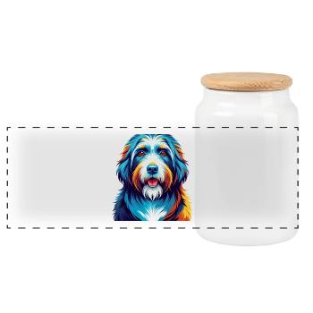 Bearded Collie Chien Race Coloré Dessin Animé Kawaii - Boîte à biscuits avec couvercle en bois - blanc - Devant