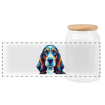 Basset Hound Hunderasse Bunte Karikatur Kawaii - Panorama Keksdose mit Holzdeckel - Weiß - Vorne