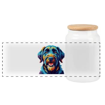 Schwarzer Russischer Terrier Hund Rasse Karikatur Kawaii - Panorama Keksdose mit Holzdeckel - Weiß - Vorne