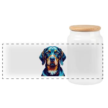 Black And Tan Coonhound Dog Breed Cartoon Kawaii - Panoramic Cookie Jar with Wooden Lid - white - Front