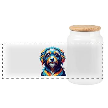 Race de chien bolognaise Dessin animé coloré Kawaii - Boîte à biscuits avec couvercle en bois - blanc - Devant