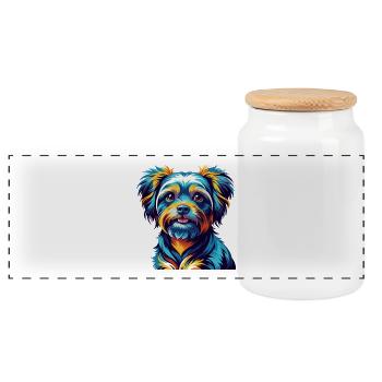 Bichon Yorkie Chien Race Coloré Dessin Animé Kawaii - Boîte à biscuits avec couvercle en bois - blanc - Devant