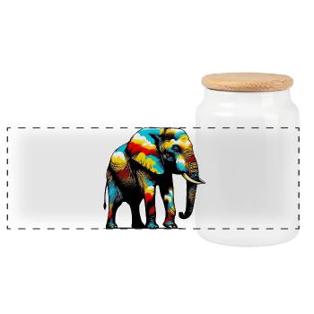 Elephant - Panoramic Cookie Jar with Wooden Lid - white - Front