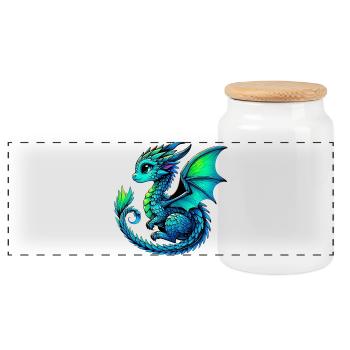 Dragon - Panoramic Cookie Jar with Wooden Lid - white - Front