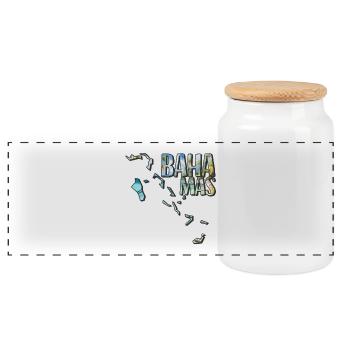 Watercolor Map Bahamas - Panoramic Cookie Jar with Wooden Lid - white - Front