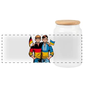 Amitié germano-ukrainienne - Boîte à biscuits avec couvercle en bois - blanc - Devant