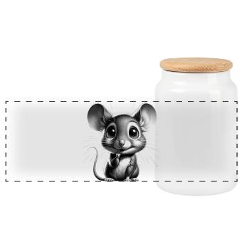 Adorable Cute Mouse Design - Panoramic Cookie Jar with Wooden Lid - white - Front