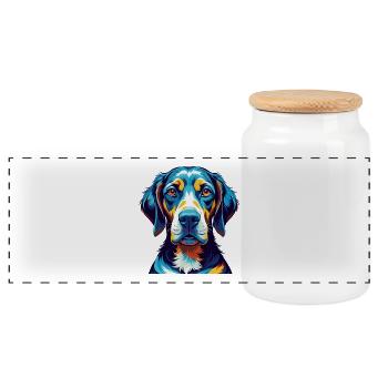 Serbian Hound Dog Breed Colorful Cartoon Kawaii - Panoramic Cookie Jar with Wooden Lid - white - Front