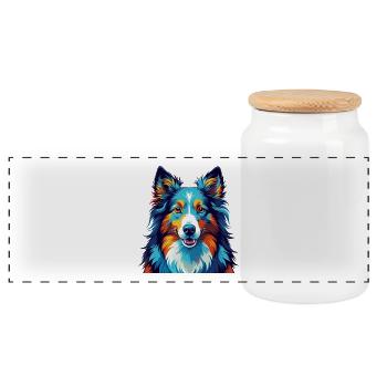 Shetland Sheepdog Breed Colorful Cartoon Kawaii - Panoramic Cookie Jar with Wooden Lid - white - Front