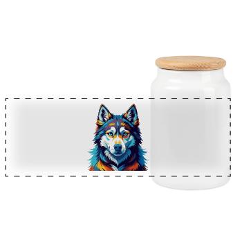 Siberian Husky Dog Breed Colorful Cartoon Kawaii - Panoramic Cookie Jar with Wooden Lid - white - Front