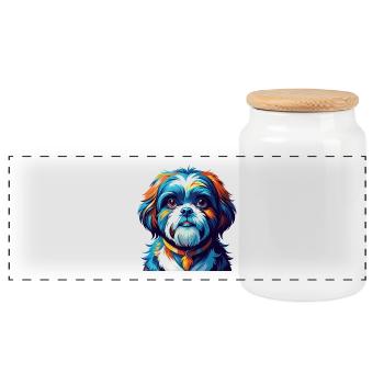 Shih Tzu Dog Breed Colorful Cartoon Kawaii - Panoramic Cookie Jar with Wooden Lid - white - Front