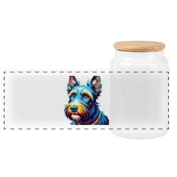 Scottish Terrier Hunderasse Bunte Karikatur Kawaii - Panorama Keksdose mit Holzdeckel - Weiß - Vorne
