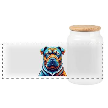 Shar Pei Race Chien Dessin animé Coloré Kawaii - Boîte à biscuits avec couvercle en bois - blanc - Devant