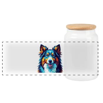 Sheltie Hunderasse Bunte Karikatur Kawaii - Panorama Keksdose mit Holzdeckel - Weiß - Vorne