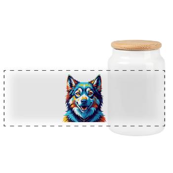 Siberian Laika Dog Breed Colorful Cartoon Kawaii - Panoramic Cookie Jar with Wooden Lid - white - Front