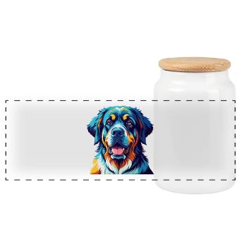 Spanische Dogge Hunderasse Bunte Karikatur Kawaii - Panorama Keksdose mit Holzdeckel - Weiß - Vorne