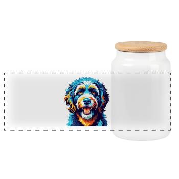 Spanisch Wasser Hund Rasse Bunt Karikatur Kawaii - Panorama Keksdose mit Holzdeckel - Weiß - Vorne