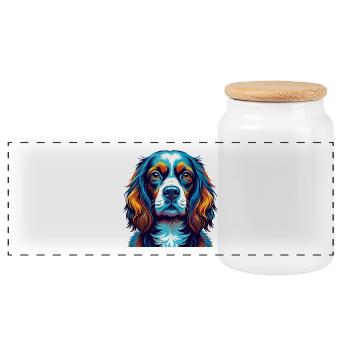 Spaniel Hunderasse Bunt Karikatur Kawaii - Panorama Keksdose mit Holzdeckel - Weiß - Vorne