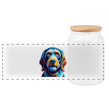 Spinoni Italiani Dog Breed Colorful Cartoon Kawaii - Panoramic Cookie Jar with Wooden Lid - white - Front