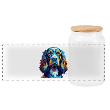 Sussex Spaniel Hunderasse Bunt Karikatur Kawaii - Panorama Keksdose mit Holzdeckel - Weiß - Vorne