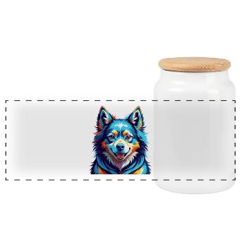 Chien de Laponie suédoise race Dessin animé coloré Kawaii - Boîte à biscuits avec couvercle en bois - blanc - Devant