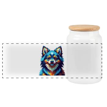 Toy German Spitz Dog Breed Colorful Cartoon Kawaii - Panoramic Cookie Jar with Wooden Lid - white - Front