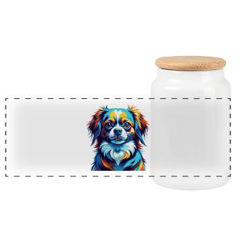 Épagneul tibétain chien race Dessin animé coloré Kawaii - Boîte à biscuits avec couvercle en bois - blanc - Devant