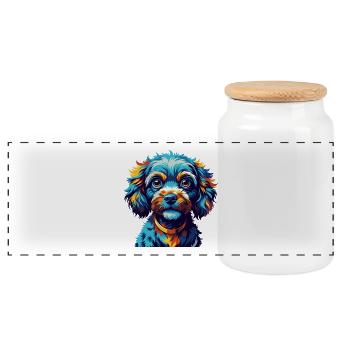 Toy Poodle Dog Breed Colorful Cartoon Kawaii - Panoramic Cookie Jar with Wooden Lid - white - Front