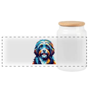 Tibetan Terrier Hunderasse Bunte Karikatur Kawaii - Panorama Keksdose mit Holzdeckel - Weiß - Vorne