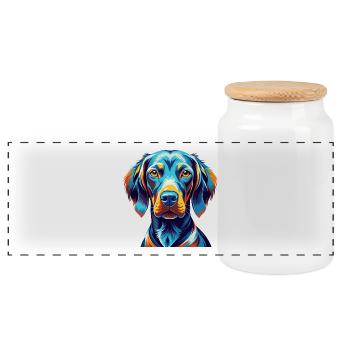 Weimaraner Hunderasse Bunte Karikatur Kawaii - Panorama Keksdose mit Holzdeckel - Weiß - Vorne