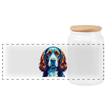 Welsh Springer Spaniel Dog Breed Cartoon Kawaii - Panoramic Cookie Jar with Wooden Lid - white - Front